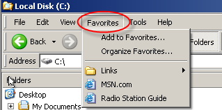 How do you access your Favorites folder on the Internet?